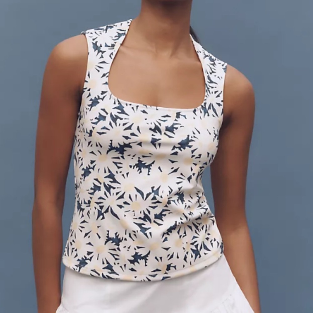 MAUVE x Anthropologie Cap Sleeve Cut-In Knit Top Floral Daisy Cottagecore Retro